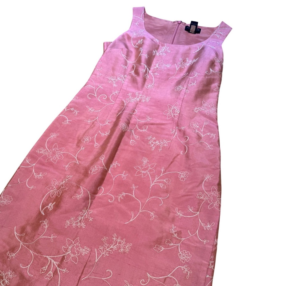 Ann Taylor Petites Pink Embroidered Raw Silk Sheath Dress Floral 2P Sleeveless - Picture 4 of 8
